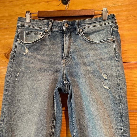 H&M &Denim Girlfriend Fit High Rise Straight Leg Distressed Denim Jeans 28 - Picture 3 of 10